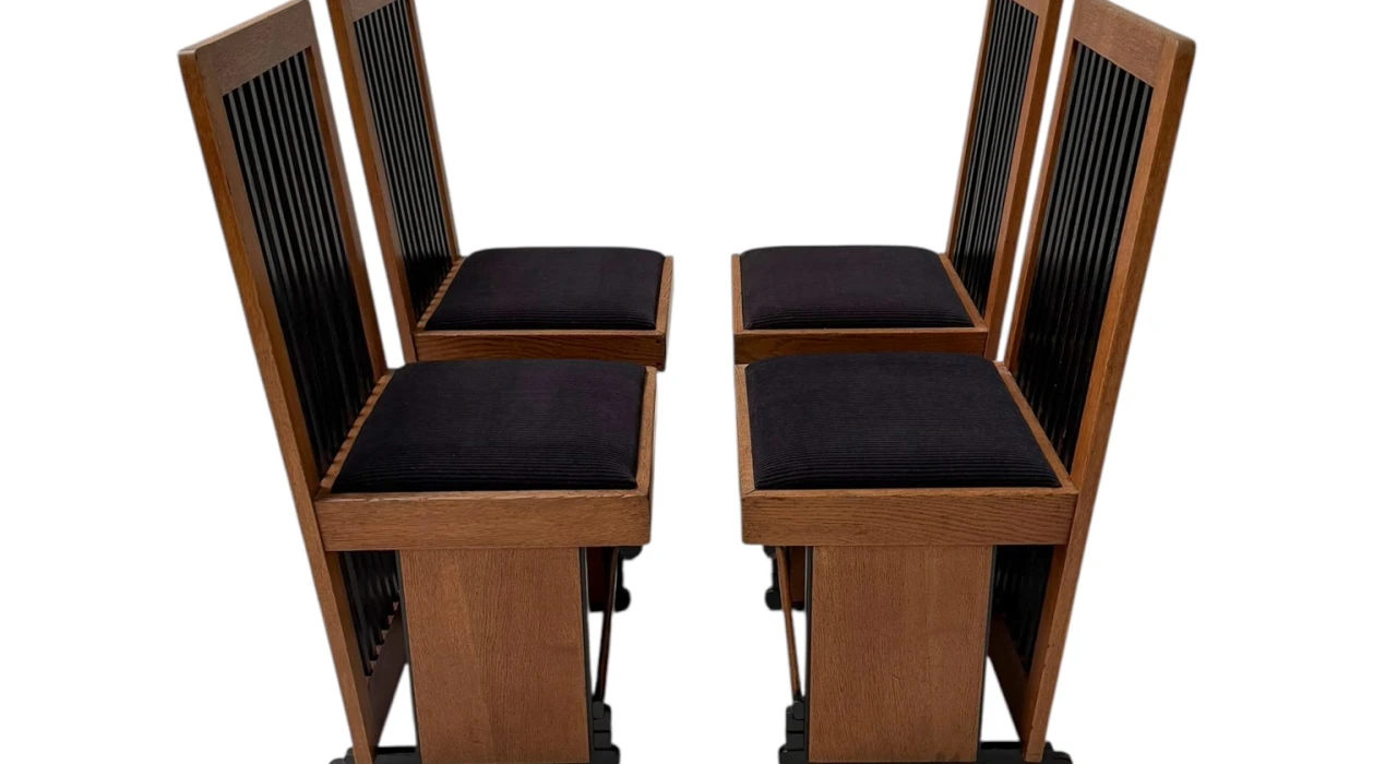 Four Art Deco Modernist High Back Dining Chairs by Architect Caspers, 1920s